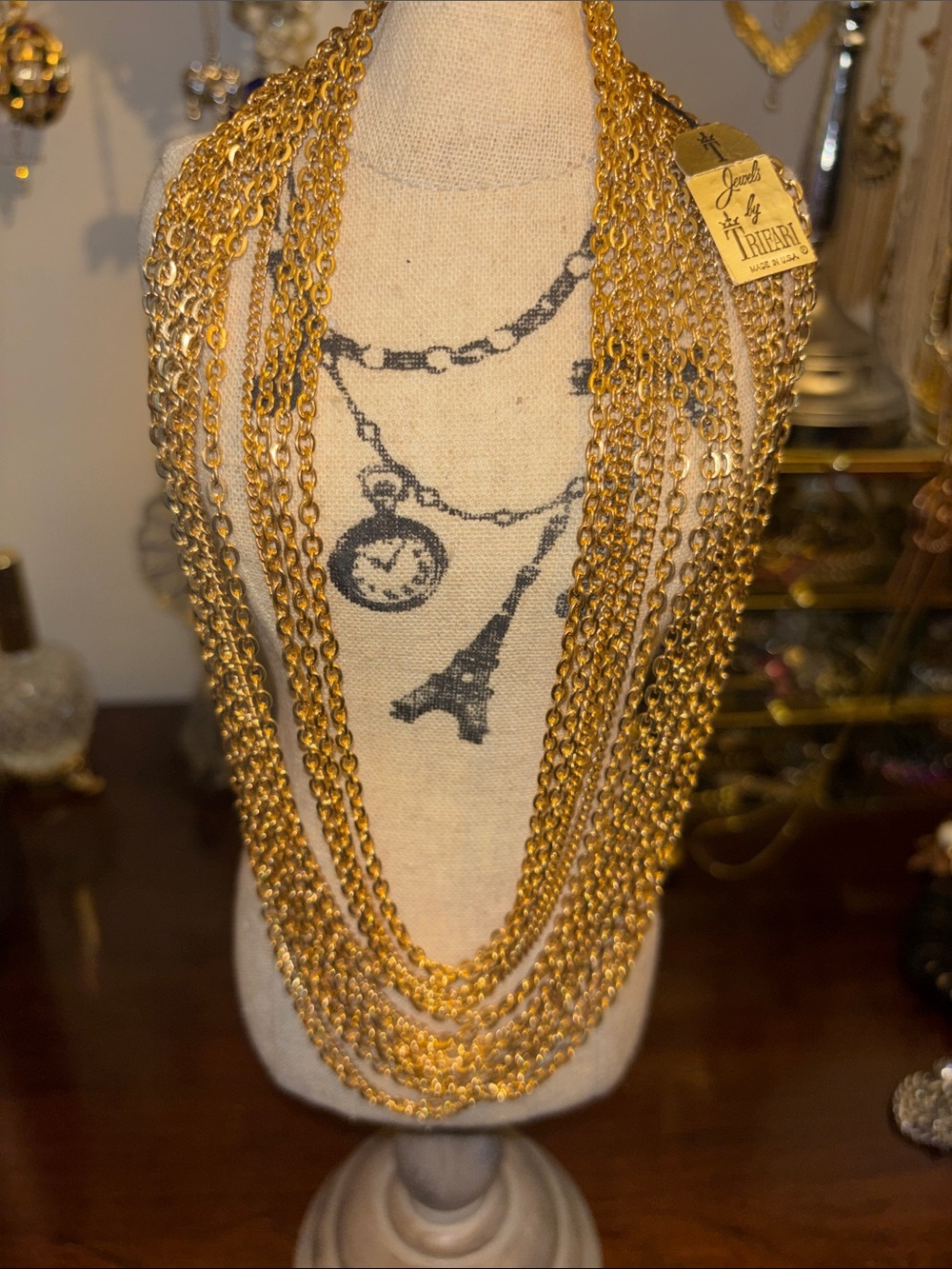 Trifari Gold Layered Chain Statement Necklace